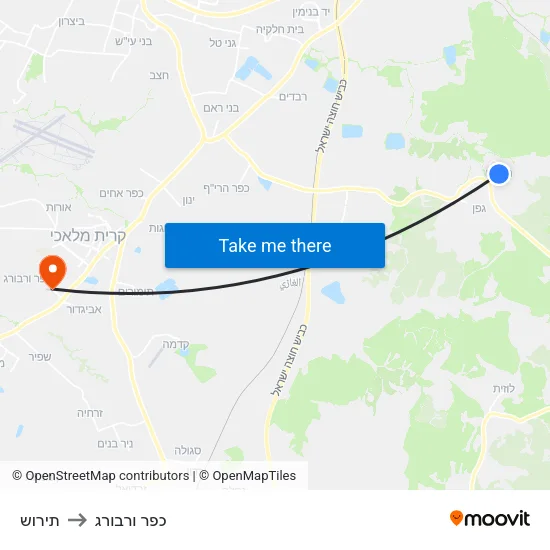 תירוש to כפר ורבורג map