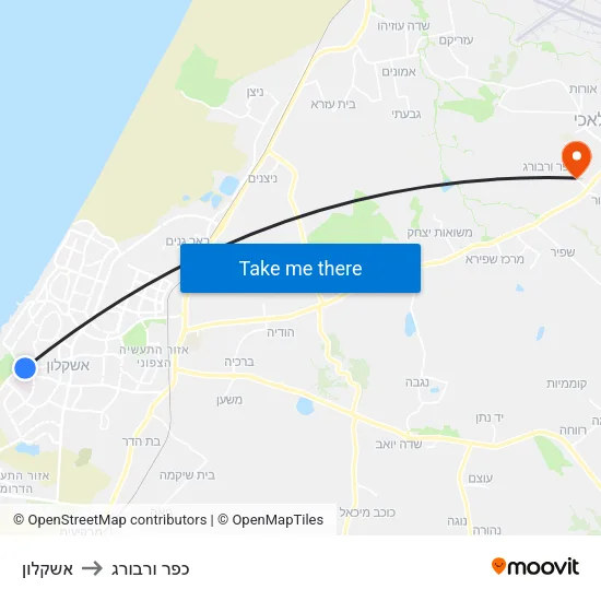 אשקלון to כפר ורבורג map