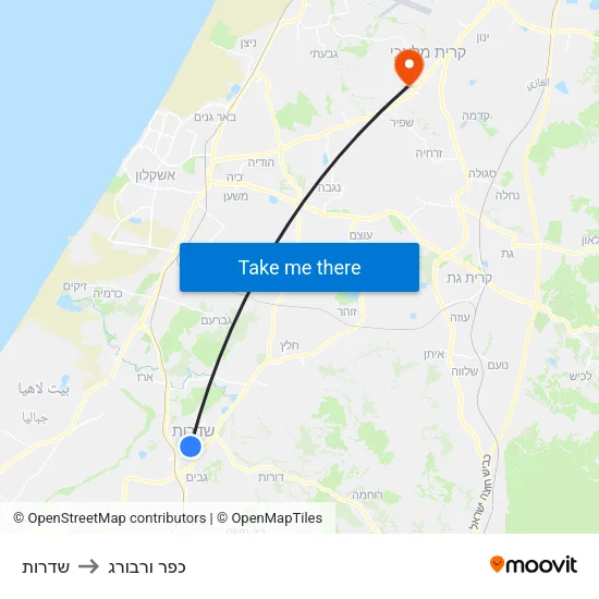 שדרות to כפר ורבורג map