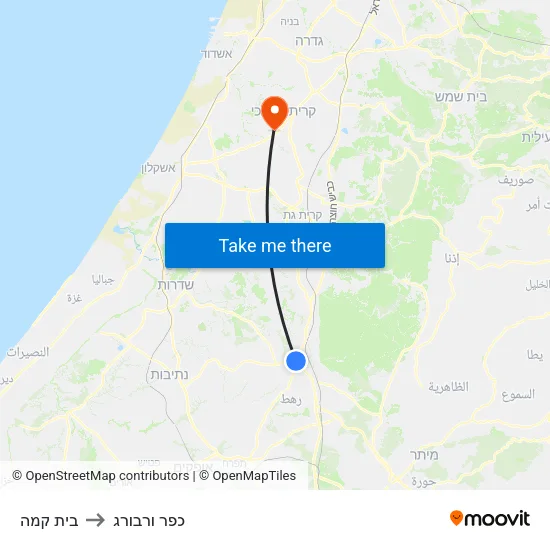 בית קמה to כפר ורבורג map