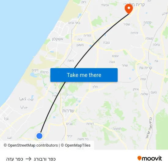 כפר עזה to כפר ורבורג map