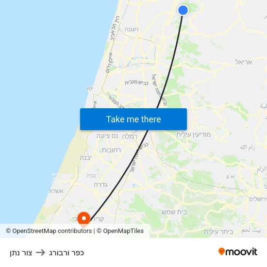 צור נתן to כפר ורבורג map