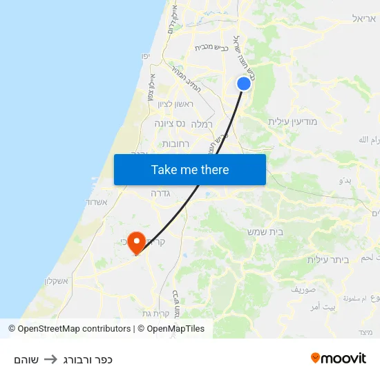 שוהם to כפר ורבורג map