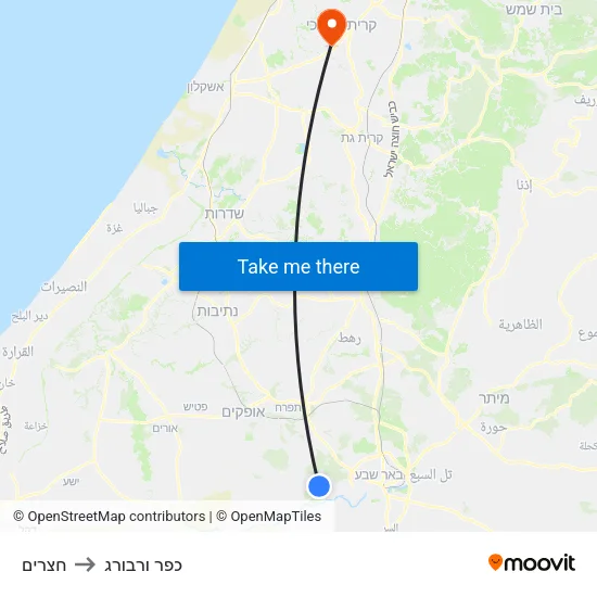 חצרים to כפר ורבורג map
