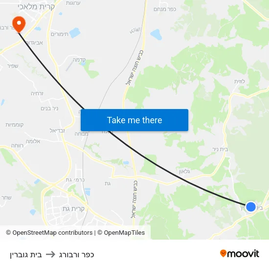 בית גוברין to כפר ורבורג map