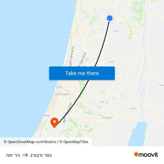 ניר יפה to כפר ורבורג map