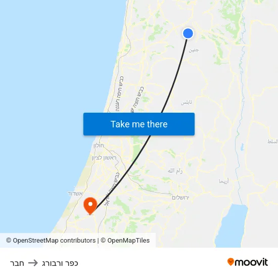 חבר to כפר ורבורג map