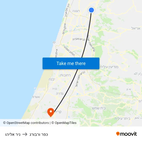 ניר אליהו to כפר ורבורג map