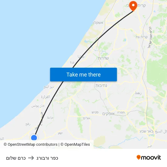 כרם שלום to כפר ורבורג map