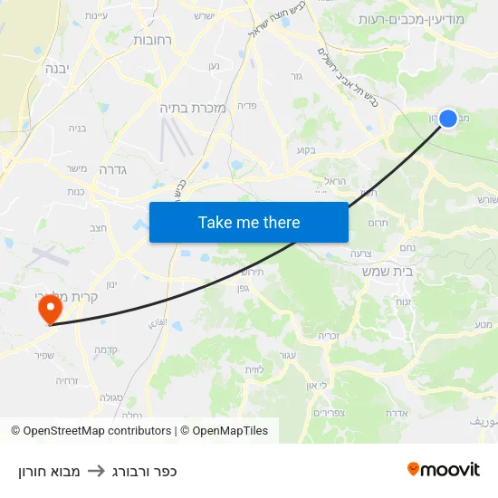 מבוא חורון to כפר ורבורג map