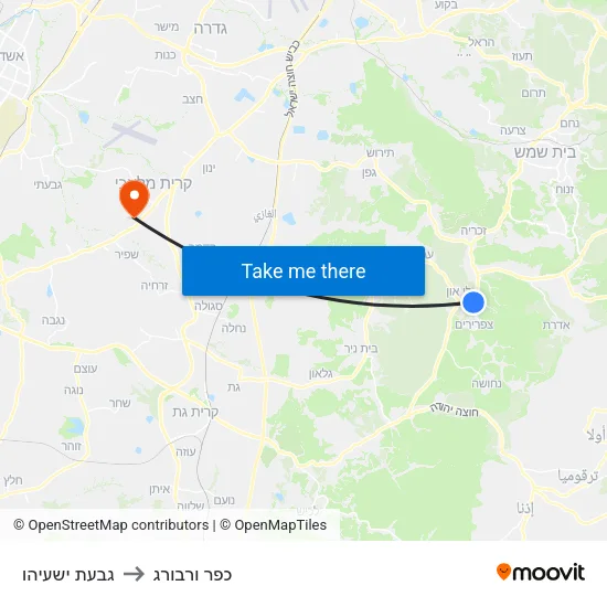 גבעת ישעיהו to כפר ורבורג map