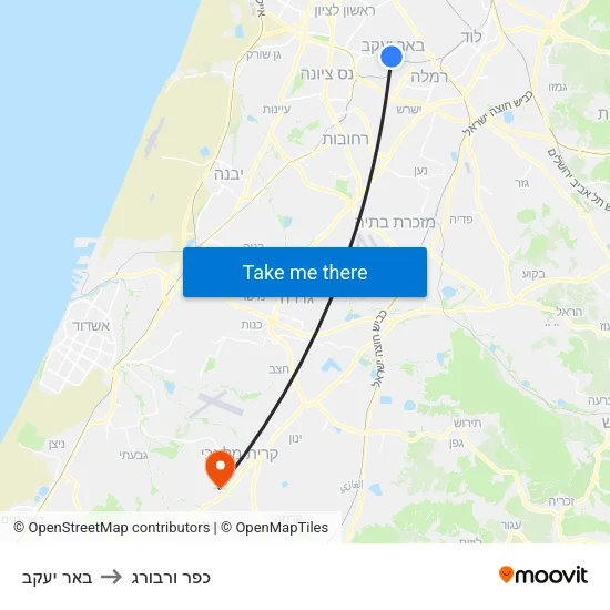 באר יעקב to כפר ורבורג map