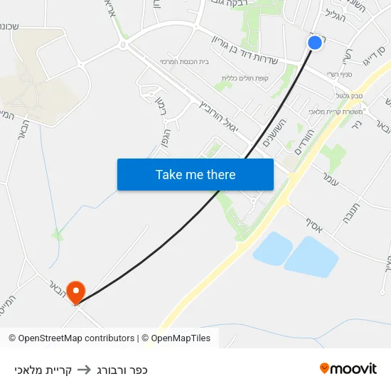 קריית מלאכי to כפר ורבורג map