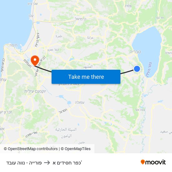 פורייה - נווה עובד to כפר חסידים א' map