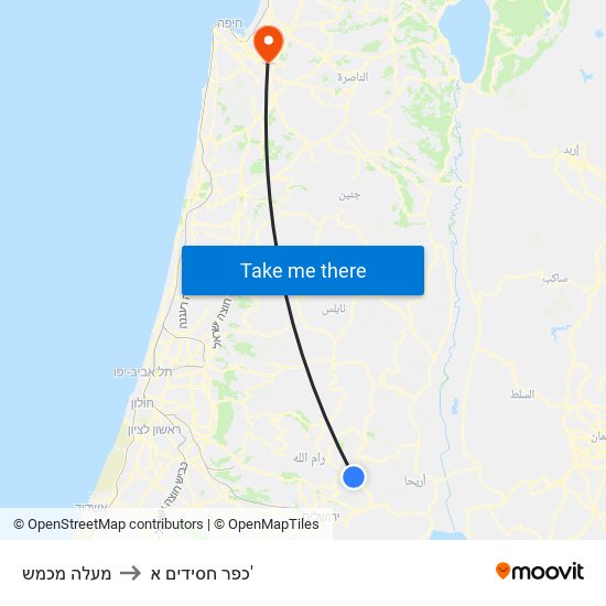 מעלה מכמש to כפר חסידים א' map