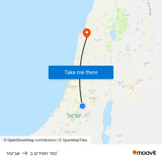 אביעזר to כפר חסידים ב' map
