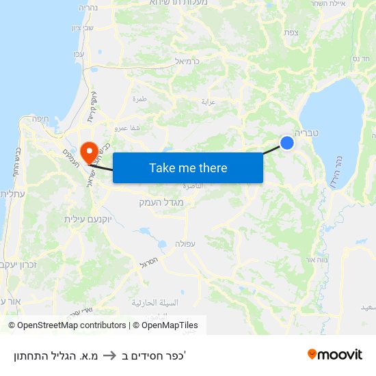 מ.א. הגליל התחתון to כפר חסידים ב' map