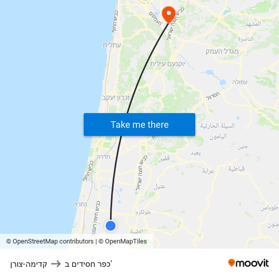 קדימה-צורן to כפר חסידים ב' map