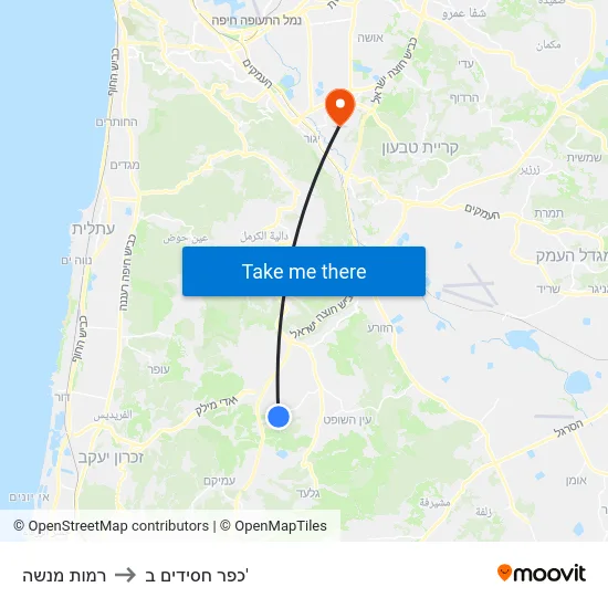 רמות מנשה to כפר חסידים ב' map