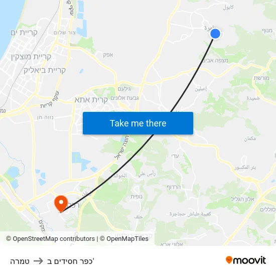 טמרה to כפר חסידים ב' map