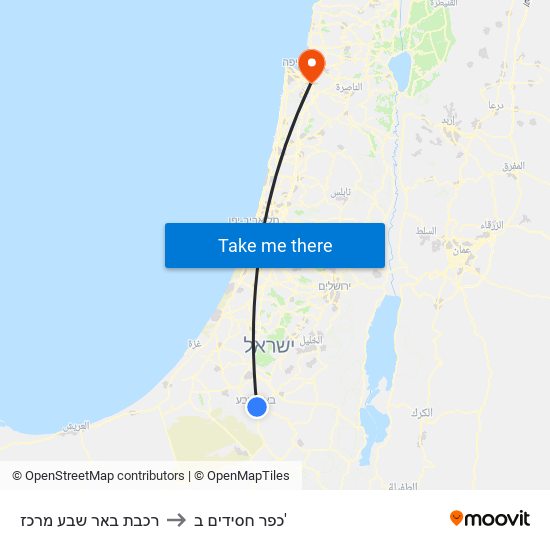 רכבת באר שבע מרכז to כפר חסידים ב' map