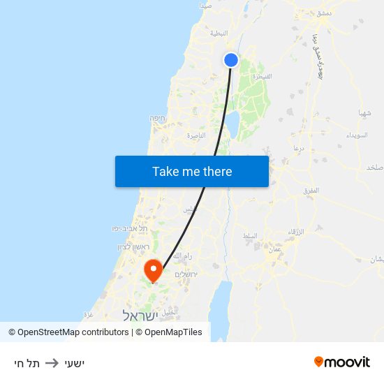 תל חי to ישעי map