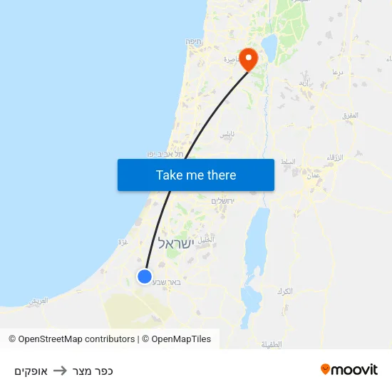 אופקים to כפר מצר map
