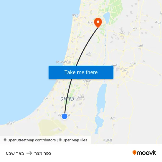 באר שבע to כפר מצר map