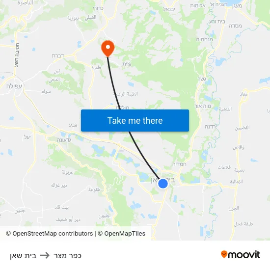 בית שאן to כפר מצר map