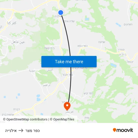 אילנייה to כפר מצר map