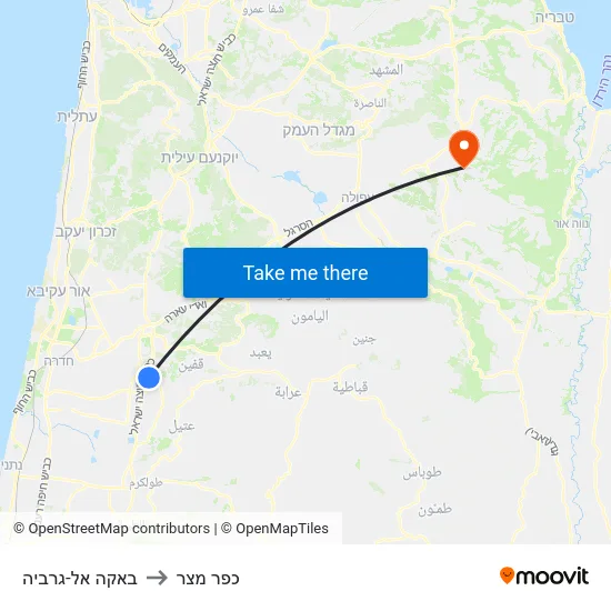 באקה אל-גרביה to כפר מצר map