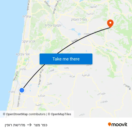 מדרשת רופין to כפר מצר map