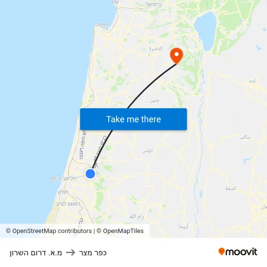 מ.א. דרום השרון to כפר מצר map