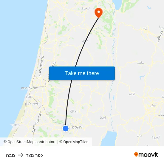 צובה to כפר מצר map