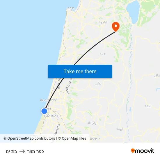 בת ים to כפר מצר map