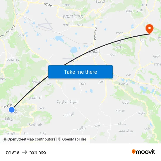ערערה to כפר מצר map