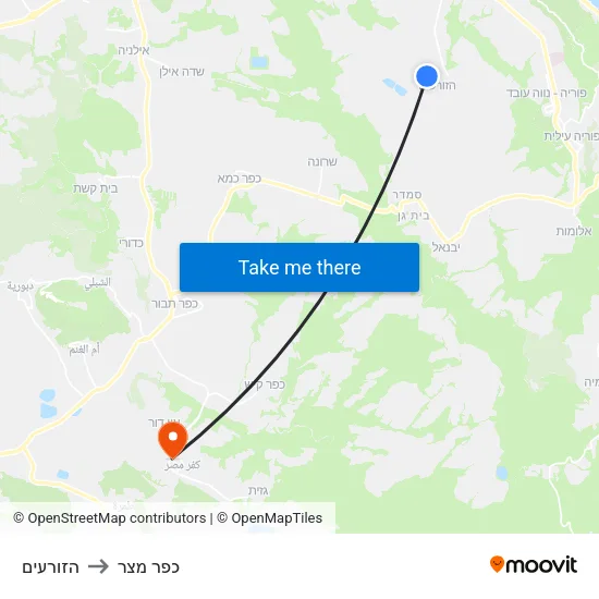 הזורעים to כפר מצר map