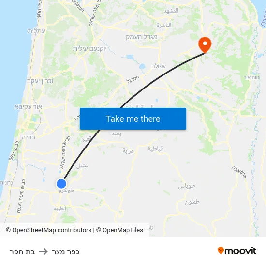 בת חפר to כפר מצר map
