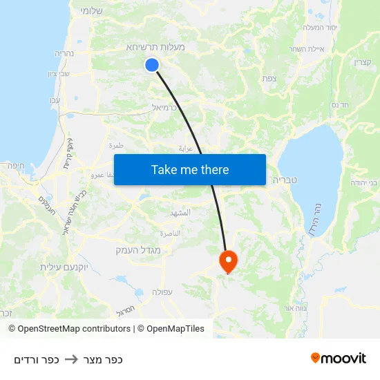 כפר ורדים to כפר מצר map