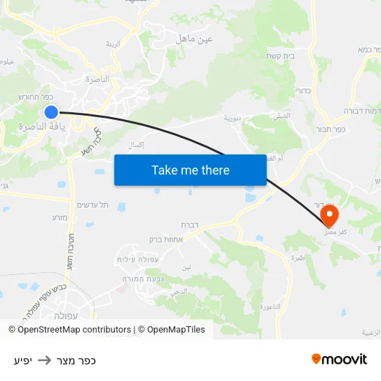 יפיע to כפר מצר map