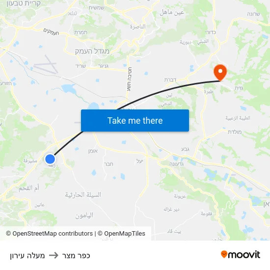 מעלה עירון to כפר מצר map