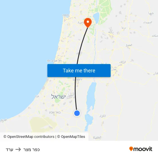 ערד to כפר מצר map