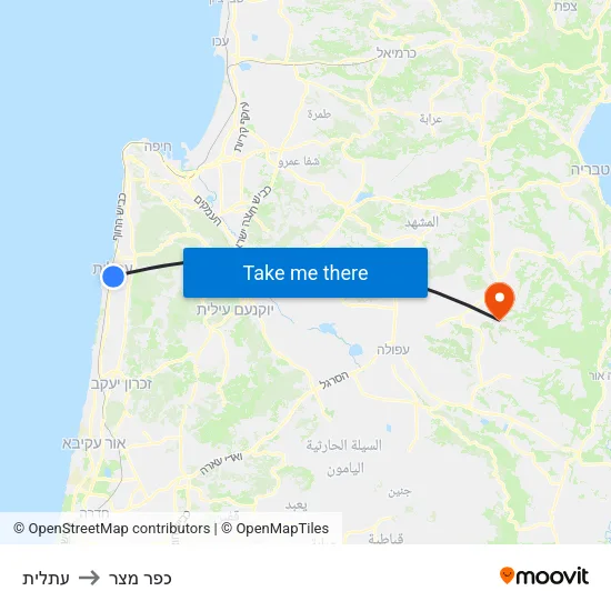 עתלית to כפר מצר map