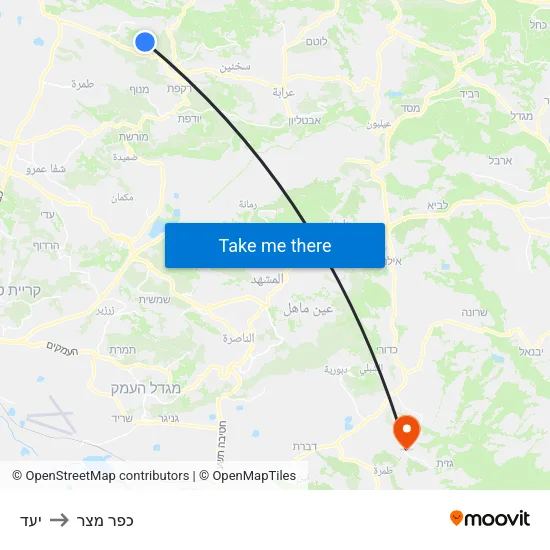 יעד to כפר מצר map