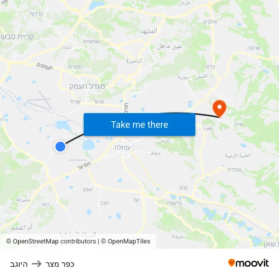 היוגב to כפר מצר map