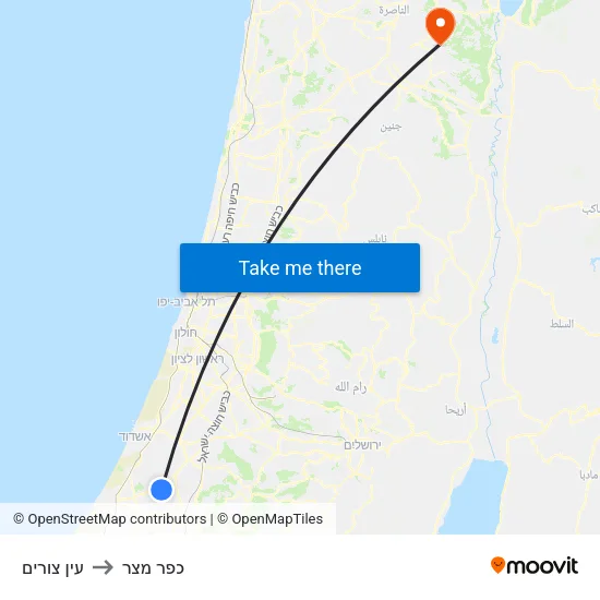 עין צורים to כפר מצר map