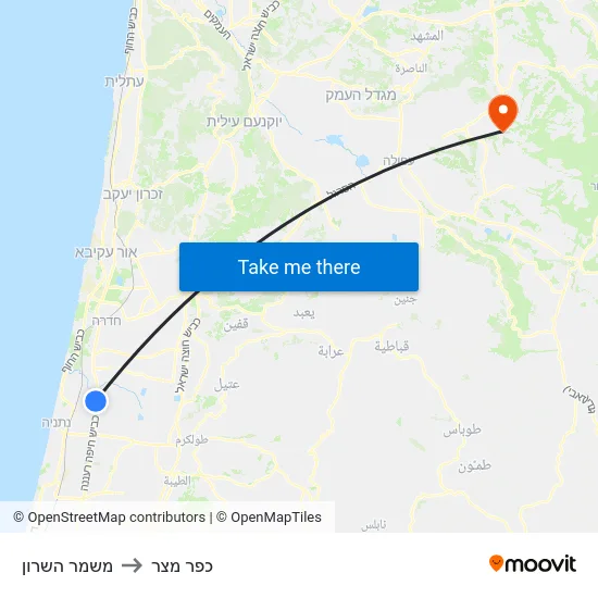 משמר השרון to כפר מצר map