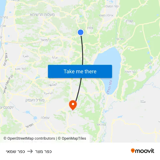 כפר שמאי to כפר מצר map