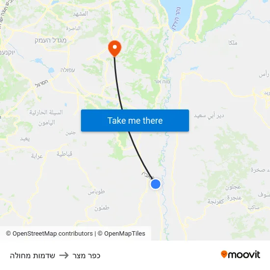 שדמות מחולה to כפר מצר map