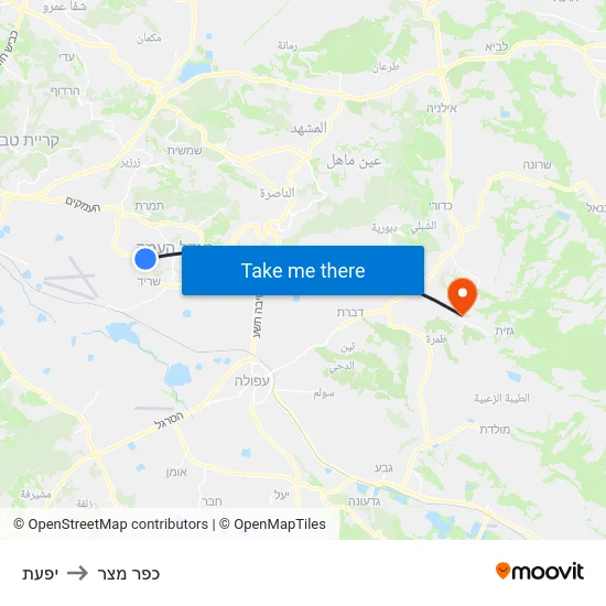יפעת to כפר מצר map